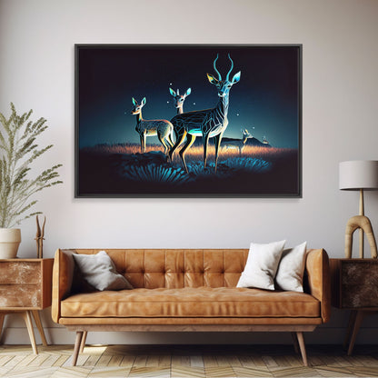 Plains of Africa, Wireframe Impala Deer, Animal Prints, Framed Canvas print, framed wall art