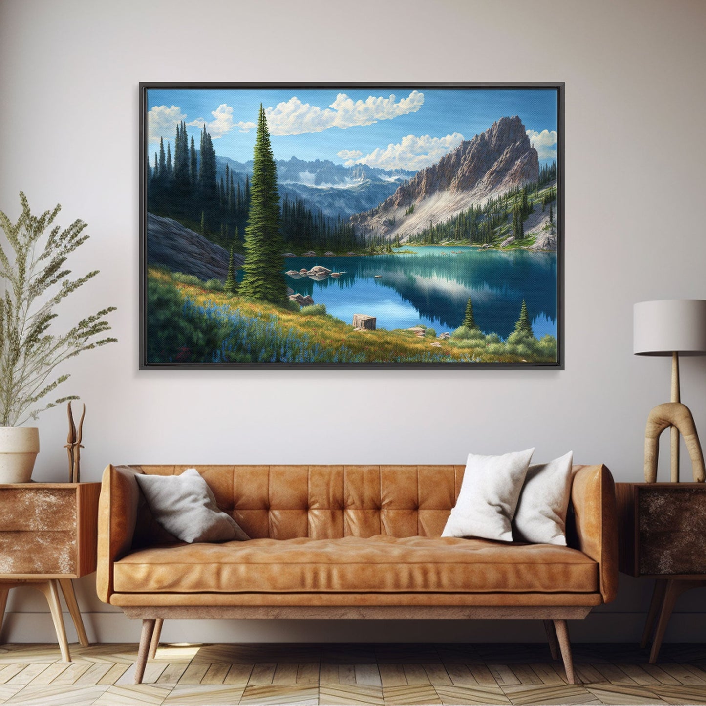 Calm and Serene Landscape Painting, Framed Canvas Print, Canvas Art, Framed wall decor, living room wall art, Pine Tree Lake