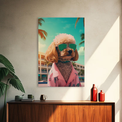 Poodle In Sunglasses Pink Shirt Wall Print, Dog Portrait, Dog Art Print, Dog Print, Framed Wall Art, Framed Canvas, Wall Print, Wall Canvas