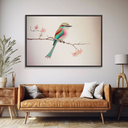 Colorful Oriole Bird On a Branch, Watercolor, Framed Canvas Print, Birdwatcher Art