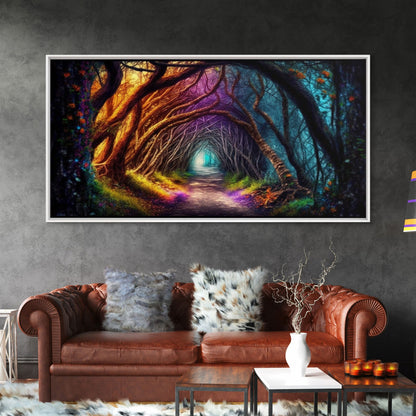 Secret Path, Fantasy Art, Pop Art Forest Landscape, Framed Canvas Print, Colorful Forest Painting, Living Room Art, Glowing Magical Forest