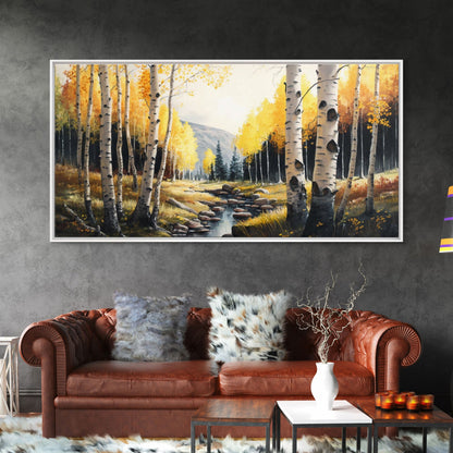 Birch Tree Wall Art, Nursery Forest, Framed Forest Canvas Print, Birch Trees, Watercolor, Landscape Forest Art