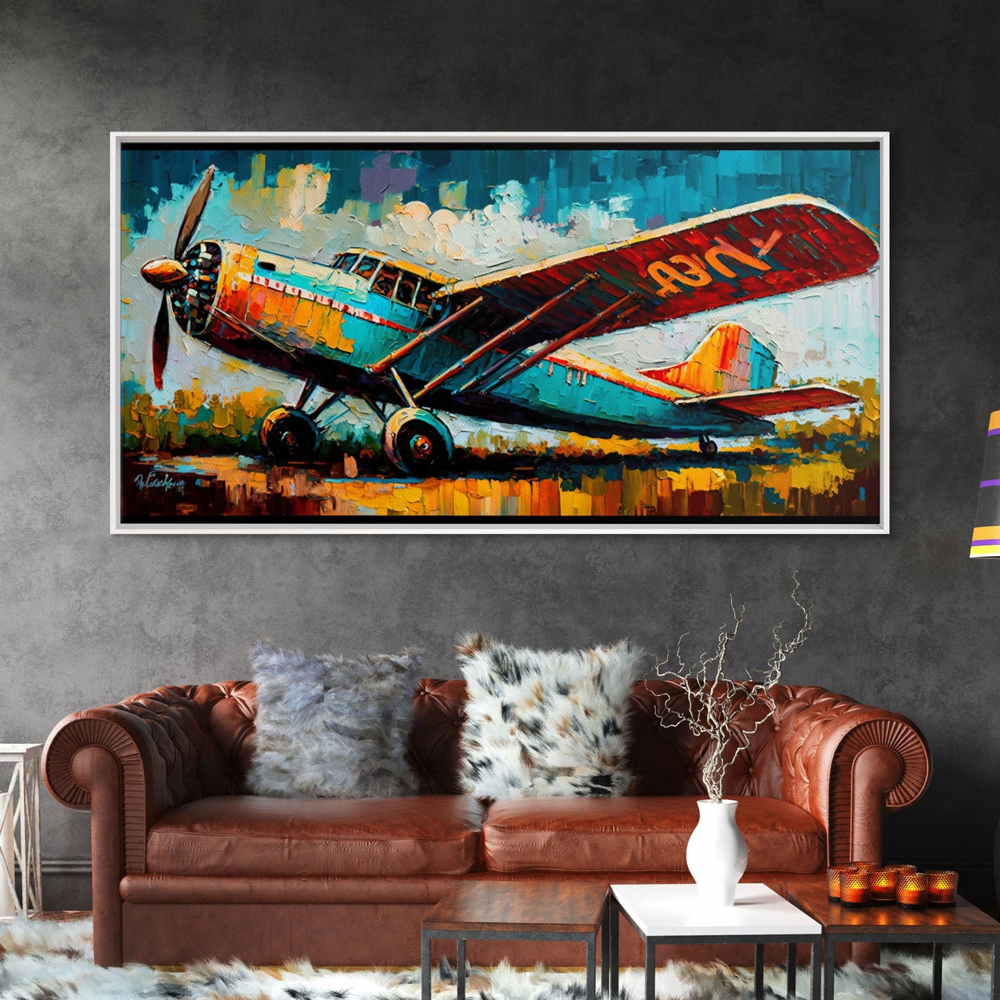 Aeroplane Art, Antique Airplane Painting Canvas Print, Framed Canvas Art, Above Sofa Art, Gift for RC Plane Pilot