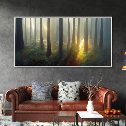 Canvas print of a forest floor at golden hour, watercolor painting print, cool living room or guest room wall art