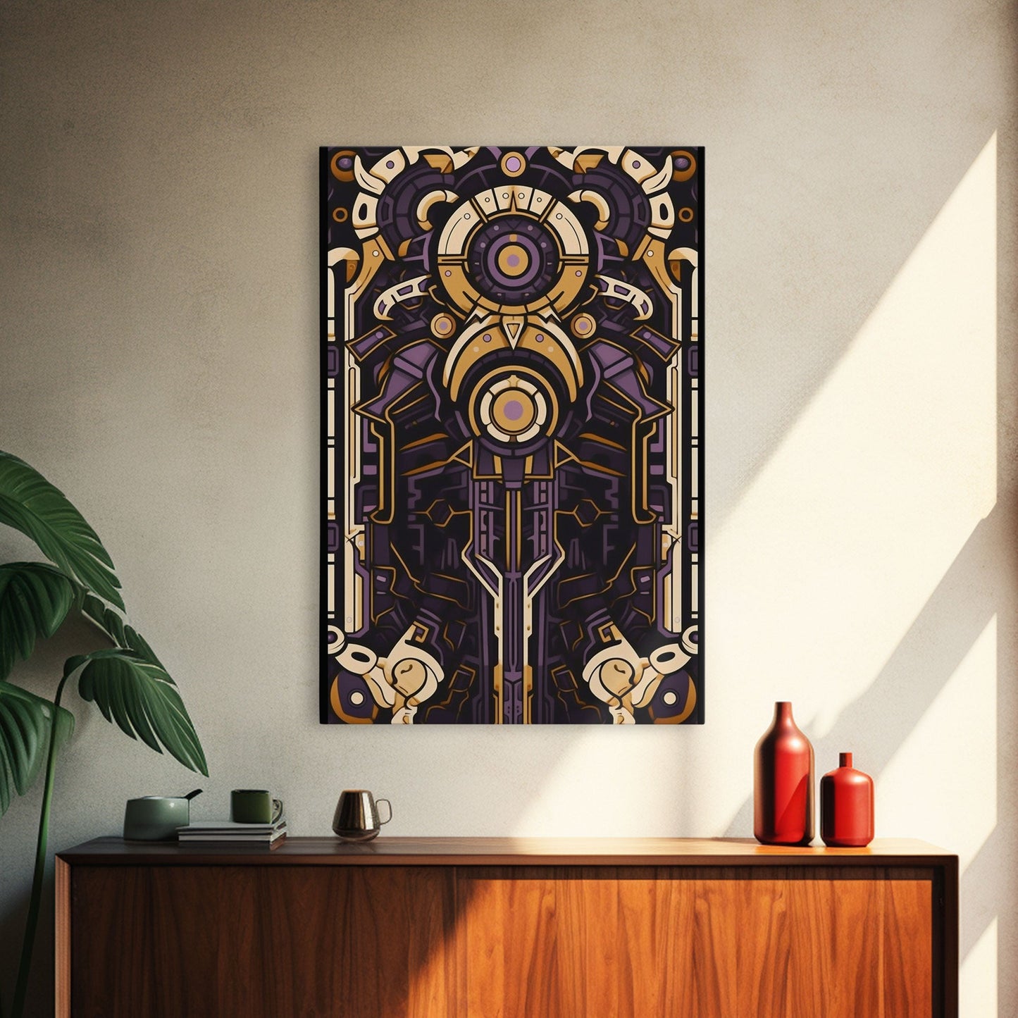 Art Deco Pattern Wall art, Framed Canvas Print, Art Deco, Patterns art, Yellow & purple art, Ornament art, Colorful painting, Light colors