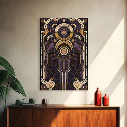 Art Deco Pattern Wall art, Framed Canvas Print, Art Deco, Patterns art, Yellow & purple art, Ornament art, Colorful painting, Light colors