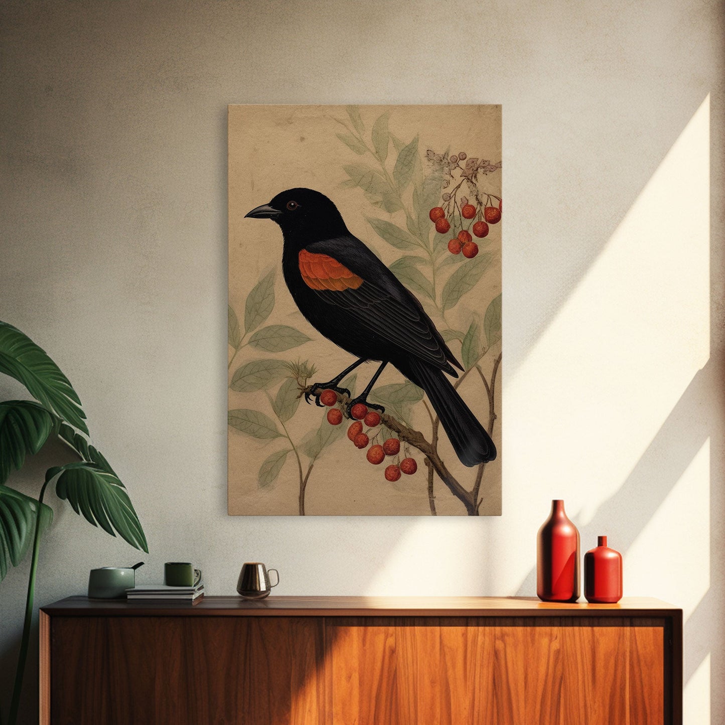 Black And Orange Bird Wall Art, Oriole Wall Decor, Animal Wall Art, Minimalist Print, Wall Decor, Canvas Print, Wall Art, Framed Canvas
