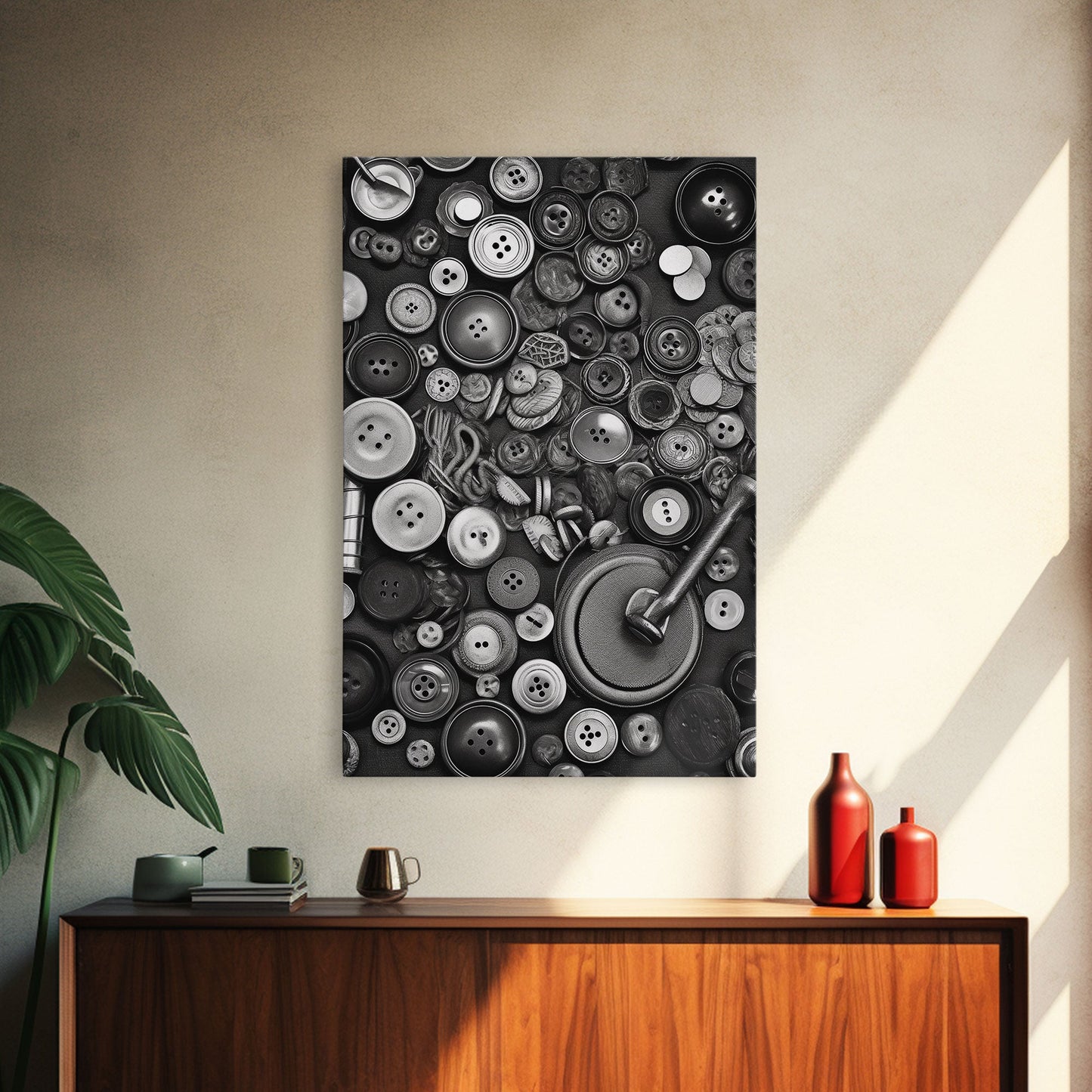 Buttons Wall Decor, Sewing Room, Craft Room, Black And White, Minimalist Print, Wall Decor, Canvas Print, Wall Art, Framed Canvas