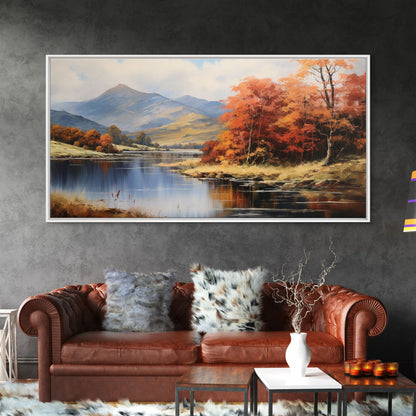 Autumn By The Lake, Framed Canvas Print, Original Landscape Painting, Fall Decor, Boho Minimalist Farmhouse Decor, Rustic Art