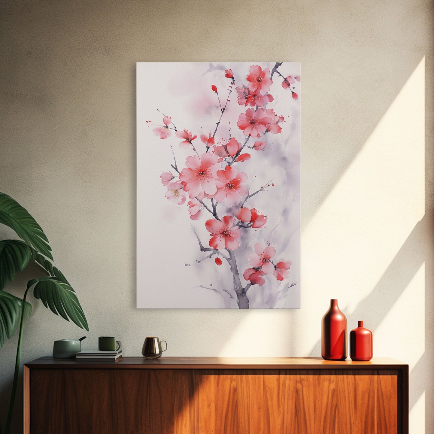 Cherry Blossom, Japanese Wall Art, Floral Wall Print, Nature Art, Canvas Print, Wall Art, Vertical Art, Modern Home Decor, Gift For The Home