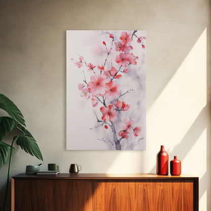 Cherry Blossom, Japanese Wall Art, Floral Wall Print, Nature Art, Canvas Print, Wall Art, Vertical Art, Modern Home Decor, Gift For The Home