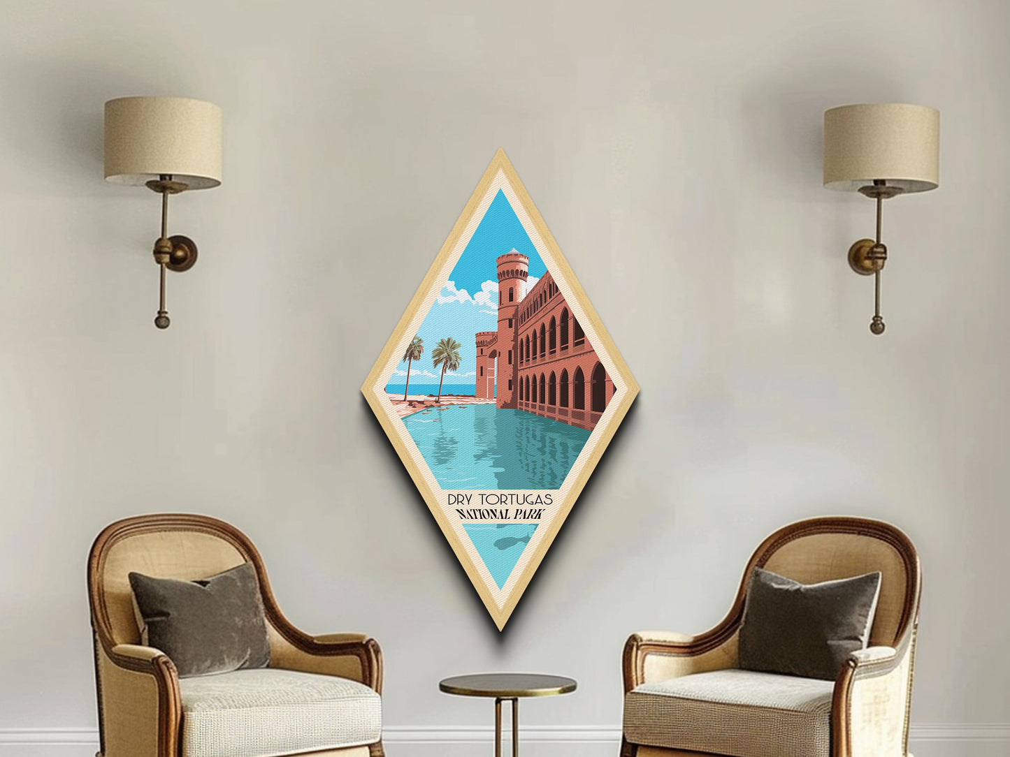 Retro-Reiseposter „Dry Tortugas Nationalpark“ auf Leinwand, Reisedeko-Kunst, Midcentury-Modern-Deko, Florida-Reisekunst