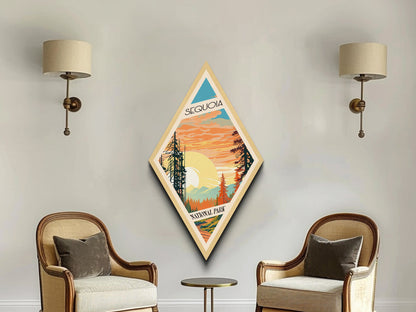 Retro-Abenteuerposter „Sequoia Nationalpark“, Wandbild mit Struktur, Reisedeko, Midcentury-Modern-Deko, Kalifornien-Reisekunst