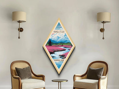Retro Wrangell-St. Elias National Park Travel Poster Canvas Texture Print, Travel Decor Artwork, Midcentury Modern Decor Alaska Travel Art
