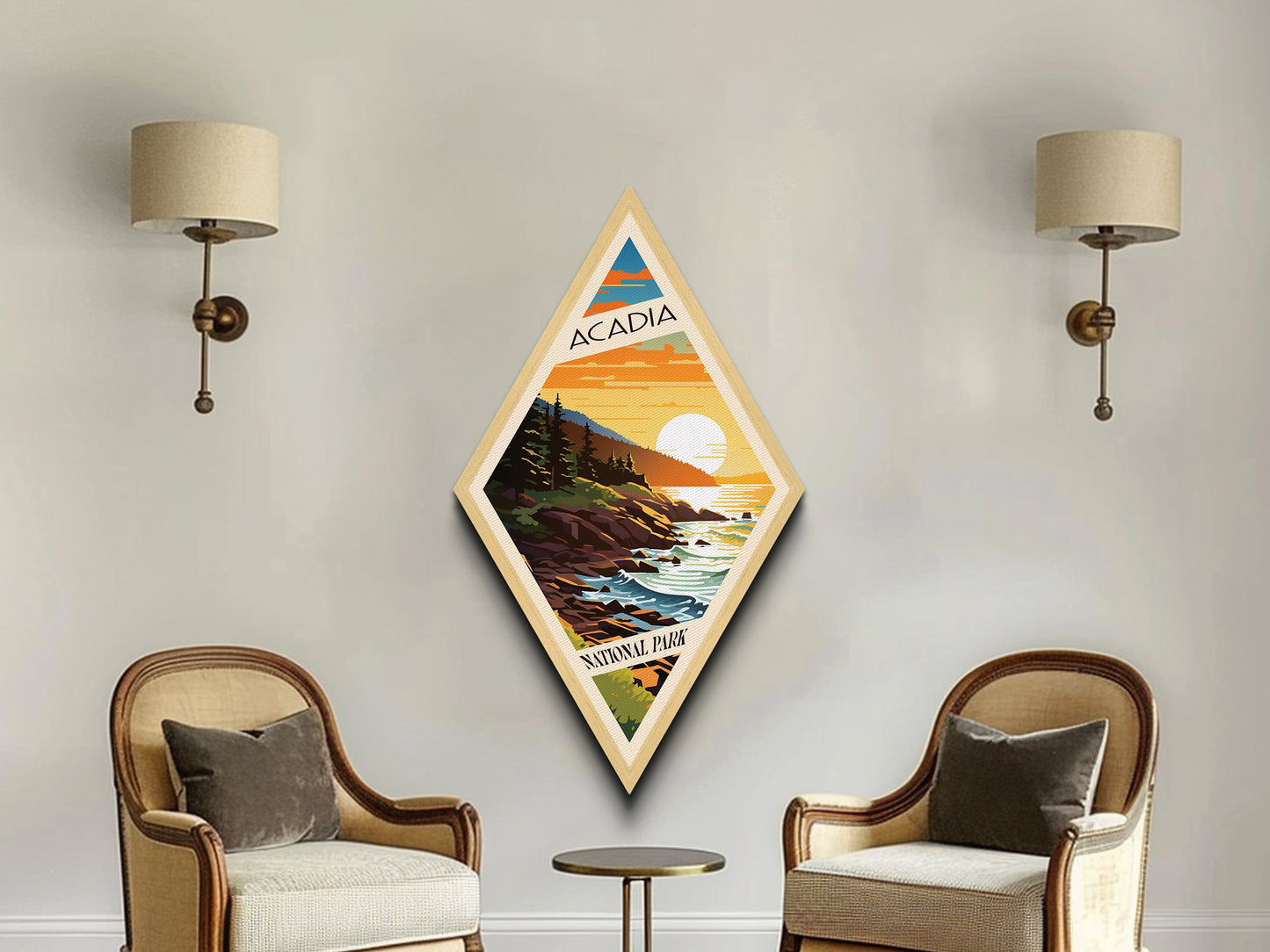 Acadia National Park Diamond Shaped Travel Poster Wall Art Art Print, Canvas Wall Art, Travel Gift, Maine Travel Art