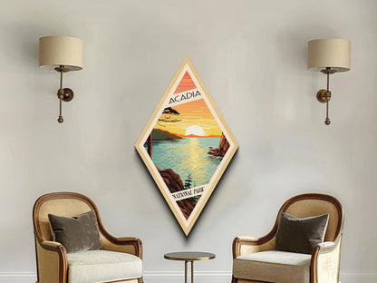 Acadia National Park Travel Print Canvas Texture Print, Travel Decor Art, Midcentury Modern Retro Decor Maine Travel Art