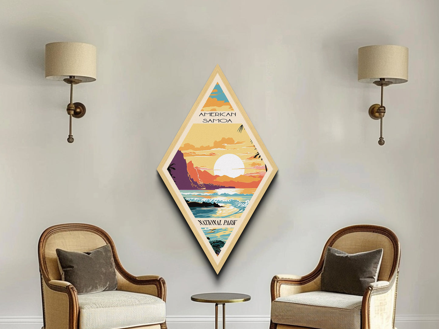 American Samoa National Park Diamond Shaped Adventure Poster Canvas Artwork Print, Canvas Wall Art, Travel Gift, American Samoa Travel Art