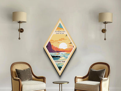 American Samoa National Park Diamond Shaped Adventure Poster Canvas Artwork Print, Canvas Wall Art, Travel Gift, American Samoa Travel Art