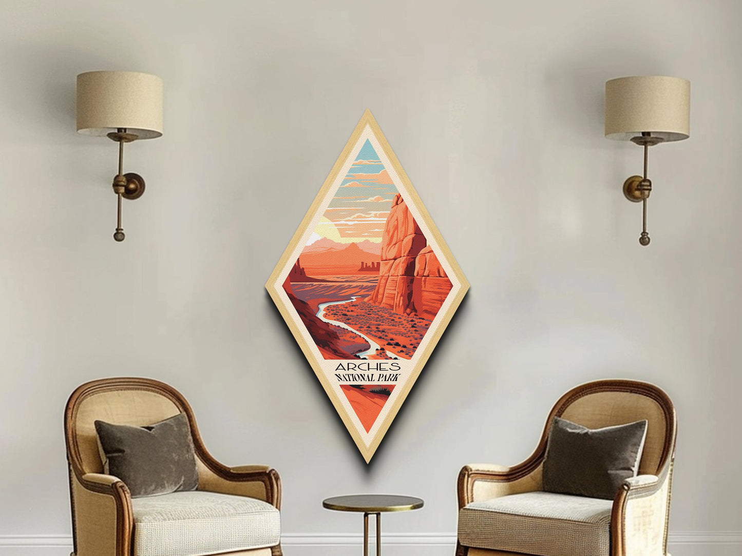 Arches National Park Travel Poster Canvas Texture Print, Travel Decor Art, Midcentury Modern Retro Decor Utah Travel Art