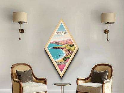 Channel Islands National Park Diamond Shaped Travel Poster Canvas Artwork Print, Canvas Wall Art, Travel Gift, California Travel Art