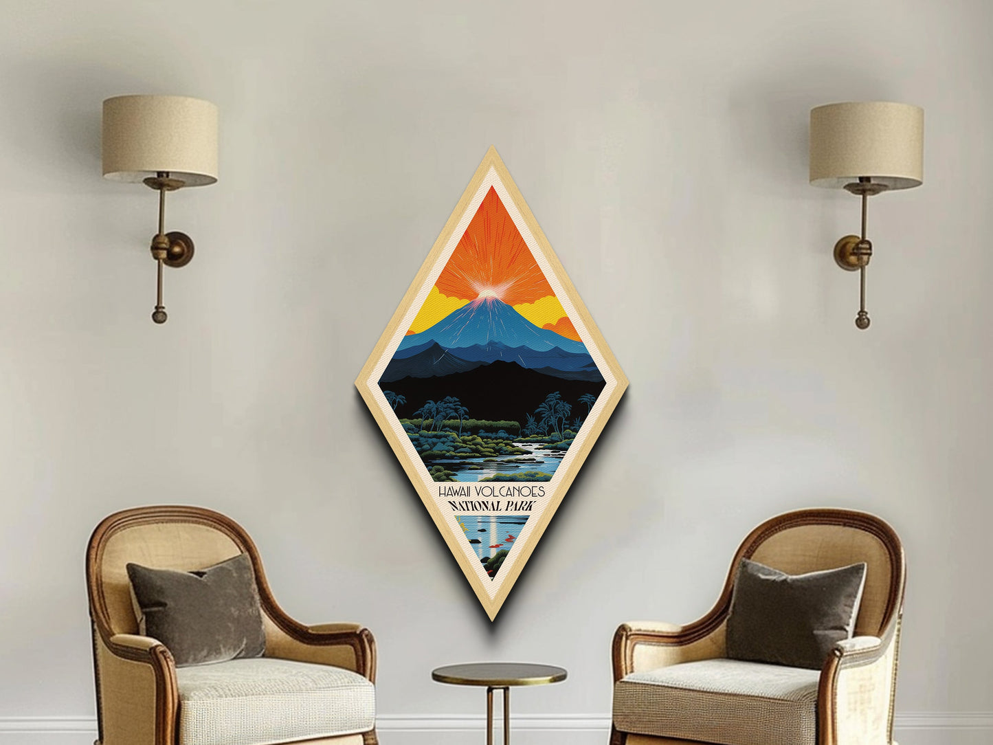 Retro Hawai'i Volcanoes National Park Travel Poster Canvas Texture Print, Travel Decor Art, Midcentury Modern Decor Hawaii Travel Art