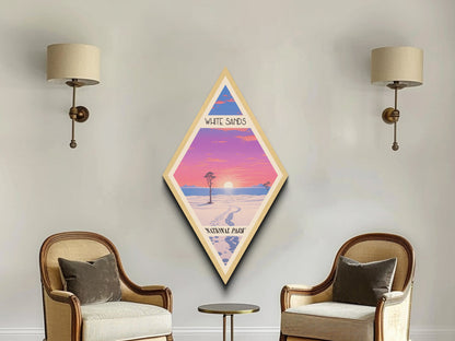 White Sands National Park Diamond Formed Travel Poster Wall Art Art Print, Canvas Wall Art, Travel Present, New Mexico Travel Art