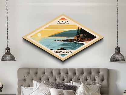Acadia National Park Diamond Shaped Travel Poster Art Canvas Art Print, Canvas Wall Art, Travel Gift, Maine Travel Art