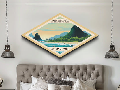 American Samoa National Park Diamond Shaped Travel Poster Art Canvas Art Print, Canvas Wall Art, Travel Gift, American Samoa Travel Art