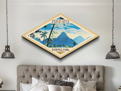 American Samoa National Park Diamond Shaped Travel Poster Artwork Canvas Art Print, Canvas Wall Art, Travel Gift, American Samoa Travel Art
