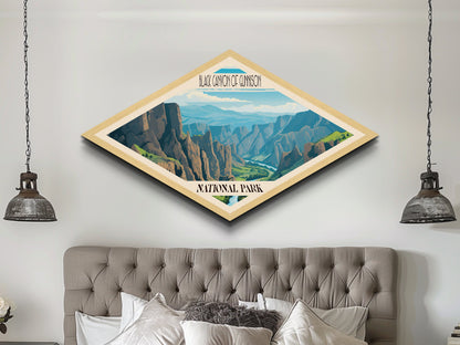 Black Canyon of the Gunnison Diamond-Shaped Adventure Poster Art Canvas Art Print, Canvas Wall Art, Travel Present, Colorado Travel Art
