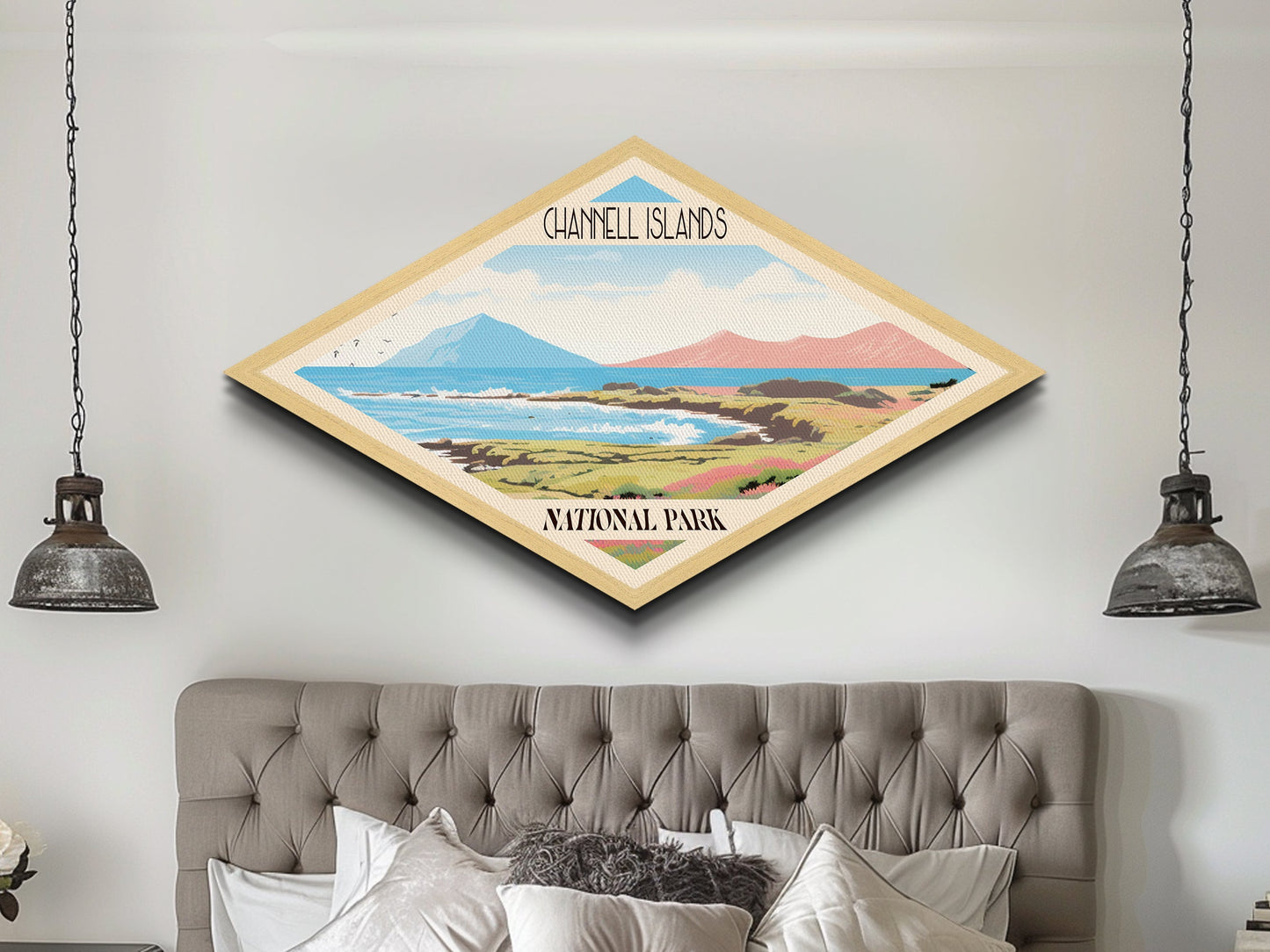 Channel Islands National Park Diamond Shaped Travel Poster Art Canvas Art Print, Canvas Wall Art, Travel Gift, California Travel Art