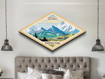 Denali National Park Travel Poster Art Canvas Texture Print, Travel Decor Art, Midcentury Modern Retro Decor Alaska Travel Art