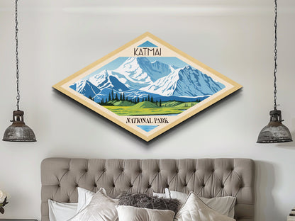 Katmai Nationalpark Abenteuerposter, Kunstdruck auf Leinwand, Reisedeko, Midcentury Modern Retro-Deko, Alaska-Reisekunst