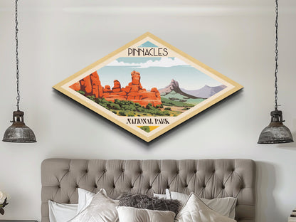 Pinnacles Nationalpark – Diamantförmiges Reiseposter, Leinwanddruck, Wandbild, Reisegeschenk, Kalifornien-Reisemotiv