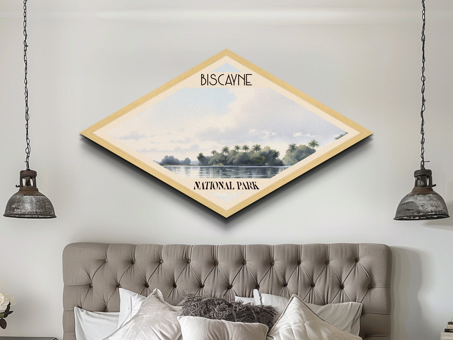 Biscayne National Park Diamond Shaped Travel Poster Canvas Art Print, Canvas Wall Art, Travel Gift, Florida Landscape