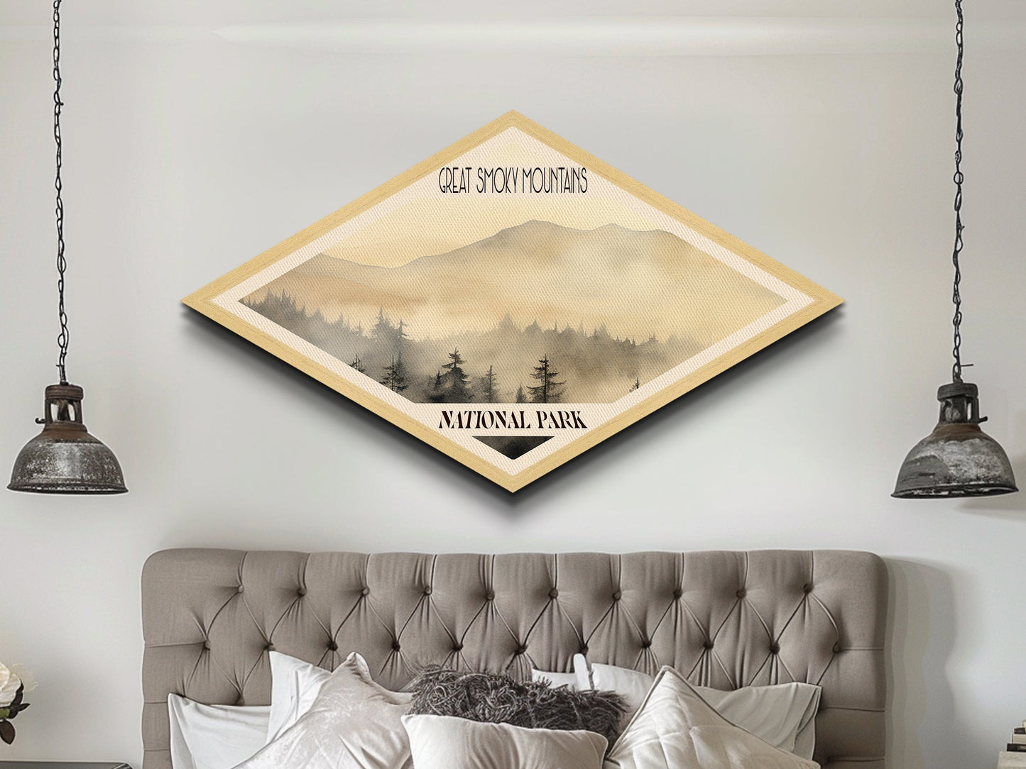 Retro-Reiseposter mit Leinwandstruktur des Great Smoky Mountains Nationalparks, Reisedekoration, Midcentury-Modern-Dekor, Landschaft von North Carolina
