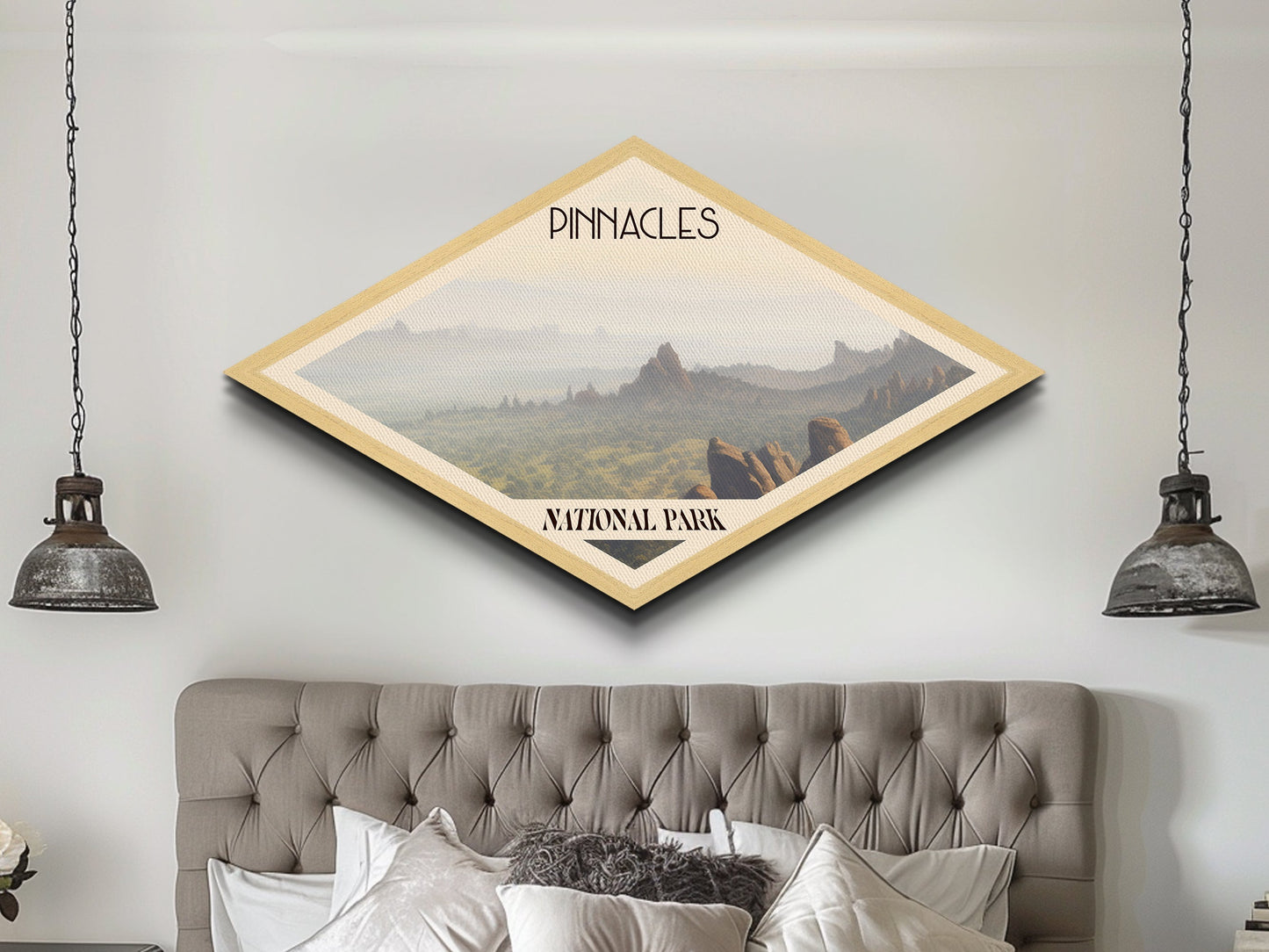 Pinnacles National Park Diamond Shaped Adventure Poster Canvas Art Print, Canvas Wall Art, Travel Present, California Landscape