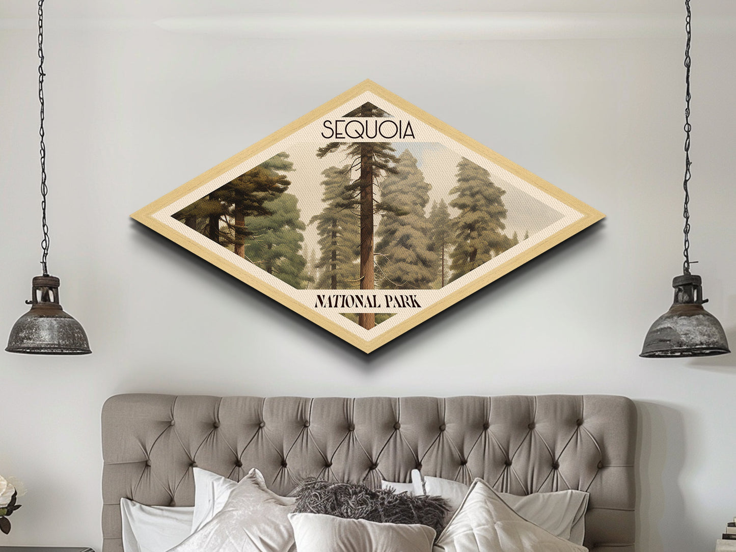 Sequoia National Park Diamond Shaped Travel Print Canvas Art Print, Canvas Wall Art, Travel Present, California Landscape