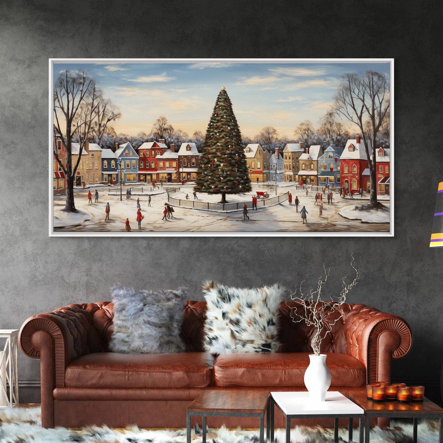 Christmas Tree In Town Square Framed Christmas Wall Art - Framed Christmas Art - Canvas Art - St. Nicholas - Winter Wonderland Centerpiece