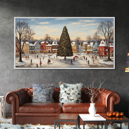 Christmas Tree In Town Square Framed Christmas Wall Art - Framed Christmas Art - Canvas Art - St. Nicholas - Winter Wonderland Centerpiece