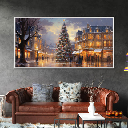 Christmas Tree In The Town Square - Winter Wonderland Canvas Print - Christmas Village - Christmas Decor - Winter Centerpiece