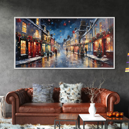 Christmas Wall Art - Framed Canvas Print - Winter Wonderland Victorian Village Decorated for Christmas - Christmas Canvas Wall Art