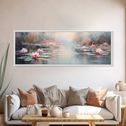 White Water Lilies Fantasy Decor, Framed Canvas Print, Ready To Hang, Floral Wall Art, Home Decor, Springtime Art, Farmhouse Art