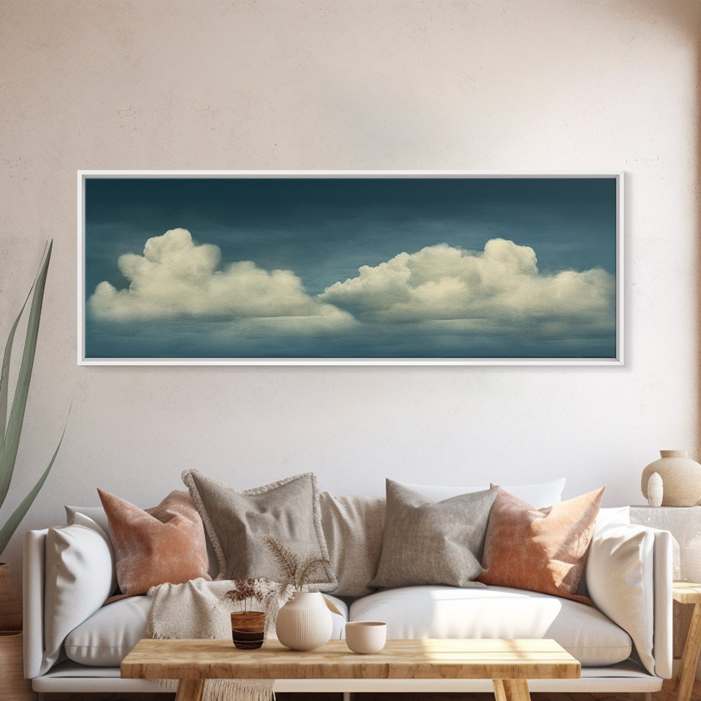 Wide Format Clouds Wall Art - Panoramic Print - Framed Canvas Print - Panoramic Framed Canvas Cloudy Art Print - Clouds On A Blue Sky