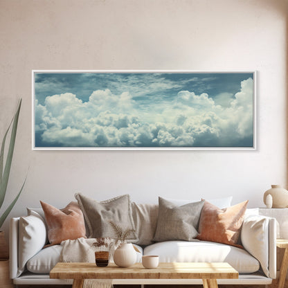 Panoramic Framed Canvas Wall Art Set Pastel Cloud Blue Sky Nature Landscape Prints Minimalist Modern Art Nature Wall Decor Framed Canvas
