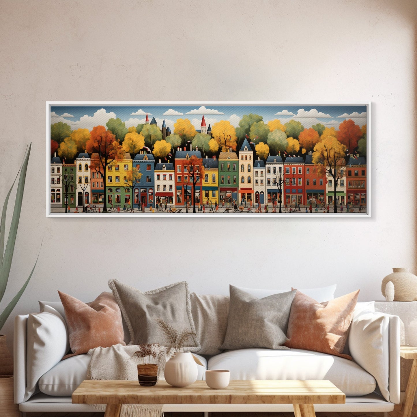 Boston Row Houses - Framed Canvas Print - Colorful Wall Art - Panoramic Print - Boston In The 1800s