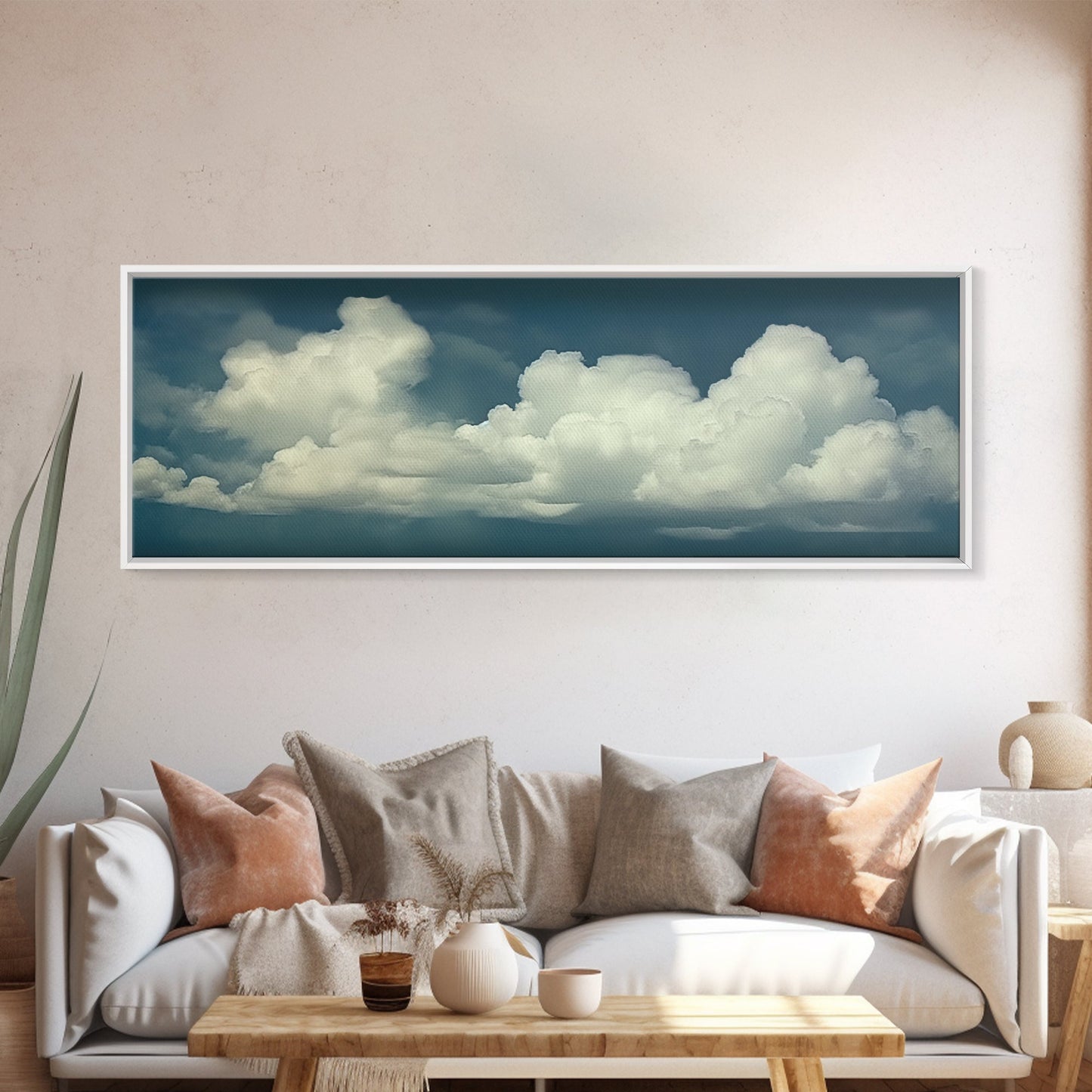 Large Format Clouds Wall Art - Panoramic Print - Framed Canvas Print - Panoramic Framed Canvas Cloudy Art Print - Clouds On A Blue Sky