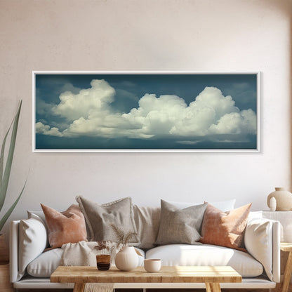 Large Format Clouds Wall Art - Panoramic Print - Framed Canvas Print - Panoramic Framed Canvas Cloudy Art Print - Clouds On A Blue Sky