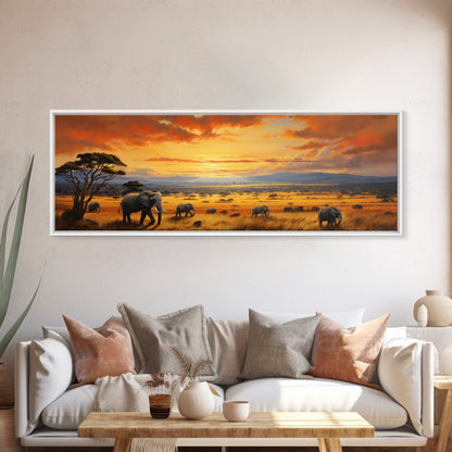 Savanna Wall Art, Framed Canvas Print, Elephants of Africa, Colorful Wall Art, Above Couch Art, Guest Room Decor