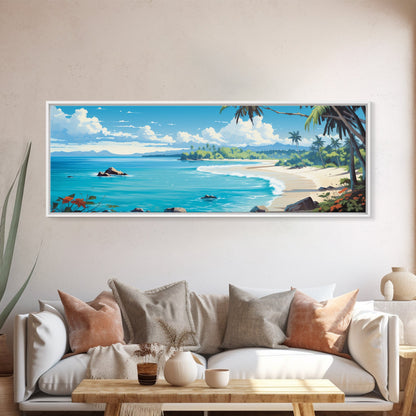 The Beach - Tropical Painting Framed Canvas Print - Hawaii Art - Tropical Decor - Above Sofa Wall Art - Wall Hanging
